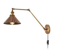 Lampada da parete vintage industriale con spina regolabile in metallo braccio lungo lampada da parete per interni color ottone, cavo da 1,8 m con interruttore, lampade da lettura da parete E27 lampad