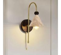 Lampada da Parete Vintage Wabi Sabi per Sala Lettura, Modernada da Parete per Camera da Letto, E27, Applique da Parete in Travertino Giallo,Da da Parete per Bagno Francese con Catena Di Trazione,Da da