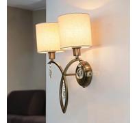 Lampada da Parete Wandleuchte Interruttore IN Ottone Antico Natura 2x E14 Stoffa
