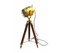 Lampada da pavimento nautica proiettore faretto vintage treppiede in legno...