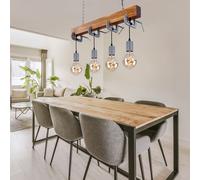 Lampada Da Pranzo A Sospensione Retro 4X LED Con Morsa E Trave In Legno [EEK: Inaditato]