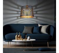 Lampada Da Pranzo Sospesa E27 Nera Oro Con Decorazioni In Legno [EEK: Non valutato]