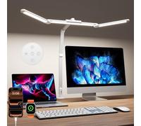 Lampada da Scrivania a LED 24W con Telecomando - 1400LM 80CM Luce Scrivania Filo con Morsetto Lampada da Lettura Regolazione a 360°, Porta di ricarica USB per Ufficio Studiare, Bianco