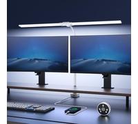 Lampada da Scrivania a LED 24W con Telecomando - 1500LM 80CM Luce Scrivania Filo con Morsetto Lampada da Lettura Collo D'oca Regolabile, Porta di ricarica USB per Ufficio Studiare, Bianco