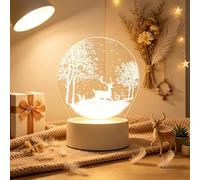 Lampada da scrivania a LED 3D a forma di cervo della foresta, lampada da comodino con acrilico alimentata tramite USB, con interruttore, luce bianca calda, protezione per gli occhi, ottimo regalo per