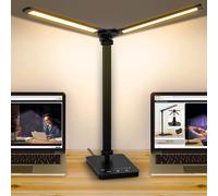 Lampada da scrivania a LED a doppia testa, lampada da tavolo a doppio braccio oscillante per ufficio domestico, 5 modalità colore e 5 dimmerabili, lampada per pianoforte moderna per la cura degli