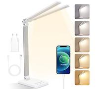 Lampada da scrivania a LED a due bracci: 5 modalità Touch Control 6 livelli di luminosità, luce da scrivania in metallo con timer automatico da 30/60 minuti, porta di ricarica USB con adattatore di