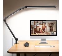 Lampada da scrivania a LED con morsetto, lampada da scrivania architetto con doppia luce LED, lampada da scrivania flessibile a 3 sezioni, telecomando a regolazione continua, 4 modalità di colore e 4