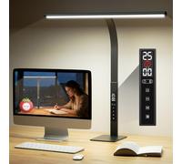 Lampada da scrivania a LED dimmerabile con timer di pomodori: lampada da lettura da tavolo con orologio da scrivania, 1600 lumen, touch a 5 livelli, illuminazione dimmerabile, 5 modalità, 3000 K-6000