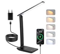 Lampada da scrivania a LED, dimmerabile, lampada da tavolo a LED con 5 colori e 5 livelli di luminosità, lampada da lettura con porta di ricarica USB, controllo touch per bambini, camera da letto