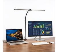 Lampada da Scrivania a LED Dimmerabile, Luce a Morsetto Doppia Testa 1200 Lumen per Home Office, Lampada LED Scrivania Collo di Cigno Cura Occhi, Luce Monitor Touch 3 Temperature & 5 Luminosità