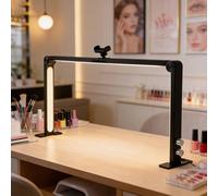 Lampada da scrivania a tre snodi per onicotecniche, lampada tavolo per manicure con supporto per telefono, luce pieghevole per extension ciglia, lampada da tavolo dimmerabile da 48W(Black)