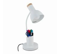 Relaxdays Schreibtischlampe mit Stifthalter Lampada da Scrivania con Portapenne, Desk Lamp per Studio e Ufficio, Attacco E27, HLP, 5x14,5x17 cm, Bianco, Ferro, 46,5 x 14,5 x 17 cm