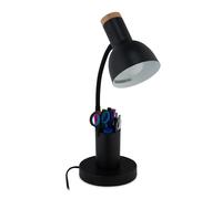 Relaxdays Lampada da Scrivania con Portapenne, Desk Lamp per Studio e Ufficio, Attacco E27, HxLxP: 46,5x14,5x17 cm, Nero, Ferro