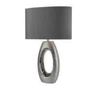 Lampada Da Scrivania Artigiano Ceramica Cromo Tessuto Grigio 1 Luce E27
