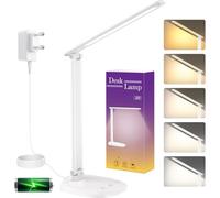 Lampada da Scrivania con 4000mAh Batteria Ricaricabile e Spina, 5 Colori e 10 Livelli di Luminosità, Timer, Tocca Controllo, Memoria, Pieghevole, Protezione Gli Occhi LED Lampada da Tavolo Senza Fili