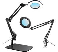 Lampada da scrivania con lente d'ingrandimento 15x, morsetto e base, 5 modalità di colore, 10 livelli di luminosità regolabile, lente d'ingrandimento 15x, lente d'ingrandimento da 10,7 cm, per