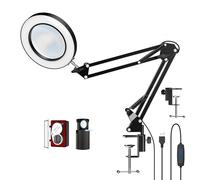 Lampada da scrivania con lente d'ingrandimento a LED 10X con morsetto, lente d'ingrandimento a mani libere con 72 LED, 3 modalità di colore, dimmerabile continuamente, include due lenti di