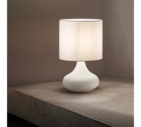 Lampada da tavolo in metallo bianco sabbiato paralume bianco Paul 1 luce attacco E27 Interruttore on/off sul cavo