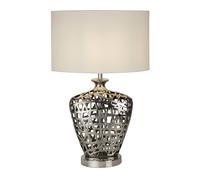 Lampada Da Scrivania Contemporanea Rete Metallo Cromo Tessuto Bianco 1 Luce E27 [EEK: A++]
