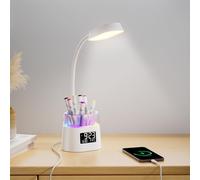 Lampada da Scrivania LED con Portapenne & Porta USB, 3 Colori Lampada Tavolo