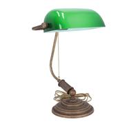 Lampada da scrivania Ministeriale per ufficio in ottone anticato e vetro verde
