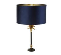 Lampada Da Scrivania Palma Metallo Nichel Velluto Blu 1 Luce E27