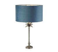 Lampada Da Scrivania Palma Metallo Nichel Velluto Verde Acqua 1 Luce E27