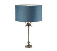 Lampada Da Scrivania Palma Metallo Nichel Velluto Verde Acqua 1 Luce E27