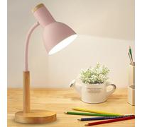 Lampada da scrivania per bambini, lampada da lettura a LED con attacco E27, braccio regolabile, lampada da comodino in metallo e legno, lampada da scrivania in stile nordico per camera da letto(rosa)