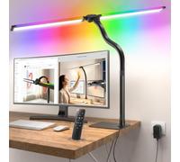 Lampada da Scrivania RGB a Doppia Testa 22W 75cm Dimmerabile con Base | Luce da Tavolo LED a Collo Cigno con Modalità RGB, Telecomando, Doppia Rotazione, Dimmerazione Continua per Ufficio/Lettura