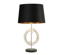 Lampada Da Scrivania Romano Marmo Nero Metallo Oro Tessuto Nero 1 Luce E27