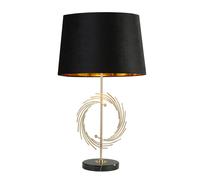 Lampada Da Scrivania Romano Marmo Nero Metallo Oro Tessuto Nero 1 Luce E27