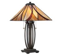 Lampada Da Scrivania Tiffany Asheville Metallo Bronzo Valiant 2 Luci E27