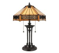Lampada Da Scrivania Tiffany Indus Metallo Bronzo Vintage 2 Luci E27