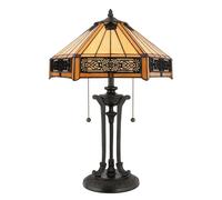 Lampada Da Scrivania Tiffany Indus Metallo Bronzo Vintage 2 Luci E27