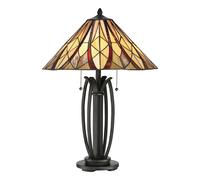 Lampada Da Scrivania Tiffany Victory Vetro Bronzo Valiant 2 Luci E27