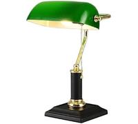 Lampada da scrivania V-intage/Luce da Tavolo/Lampada da banchiere per Studio da Comodino con Paralume in Vetro Verde, Base e Maniglia Nere, lampadario