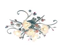 Lampada da soffitto a 5 luci, lampada da soffitto floreale pastorale, lampada da soffitto vintage E27 con paralume in vetro, rosa in ceramica, lampadario a LED utilizzato per soggiorno, camera da lett