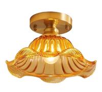 Lampada da soffitto a filo in vetro arricciato stile country francese con paralume petalo color ambra/verde, lampada artistica vintage interno, for ingresso e corridoio(Amber)