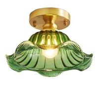 Lampada da soffitto a filo in vetro arricciato stile country francese con paralume petalo color ambra/verde, lampada artistica vintage interno, for ingresso e corridoio(Grey)