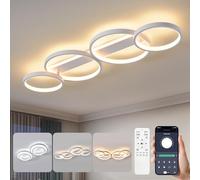 Lampada da soffitto a LED, dimmerabile, con telecomando, app, a forma di anello regolabile, 4 luci, 48 W, 3000 - 6500 K, illuminazione da soffitto per camera da letto, soggiorno, bianco, 86 cm
