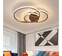 Lampada da soffitto a LED Lampada a sospensione in alluminio acrilico moderno 3 anelli Lampadari marrone caffè con telecomando dimmerabile Ragazzo ragazza Luci per bambini Camera da letto Soggiorno