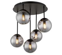 Lampada da soffitto a LED, lampada da soggiorno a 5 luci, vetro nero, H 51 cm
