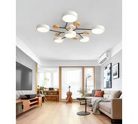 Lampada da Soffitto A LED Nordic Grey, Plafoniera Moderna da Semi-Incasso, 4 Teste in Acrilico Circolare, Lampada con Decorazione in Legno per Soggiorno Sala da Pranzo Camera da Letto, Grey, 6 Heads