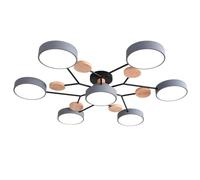 Lampada da Soffitto A LED Nordic Grey, Plafoniera Moderna da Semi-Incasso, 4 Teste in Acrilico Circolare, Lampada con Decorazione in Legno per Soggiorno Sala da Pranzo Camera da Letto, Grey, 7 Heads