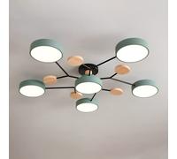Lampada da Soffitto A LED Nordic Grey, Plafoniera Moderna da Semi-Incasso, 4 Teste in Acrilico Circolare, Lampada con Decorazione in Legno per Soggiorno Sala da Pranzo Camera da Letto, Green, 7 Heads