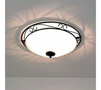 Lampada da soffitto Athen tonda stile rustico vetro bianco nero opaco design alabastro 3xE27 D:47cm ideale per soggiorno, sala da pranzo