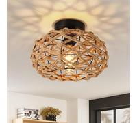 Lampada da soffitto Boho,11,8" Retro Costa Cestino di canapa tesa a mano Rattan Wicker, Lampadas da soffitto semi flush rustica, Lampadario a gabbia boema per corridoio,camera da letto,ingresso