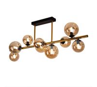 Lampada da soffitto con sfera in vetro Faretto Lampade da soffitto sfere in vetro Tavolo da pranzo, LED ottone ambra 9 luci, 3,5W 350lm 3000K, LxPxH 87x30x38 cm
